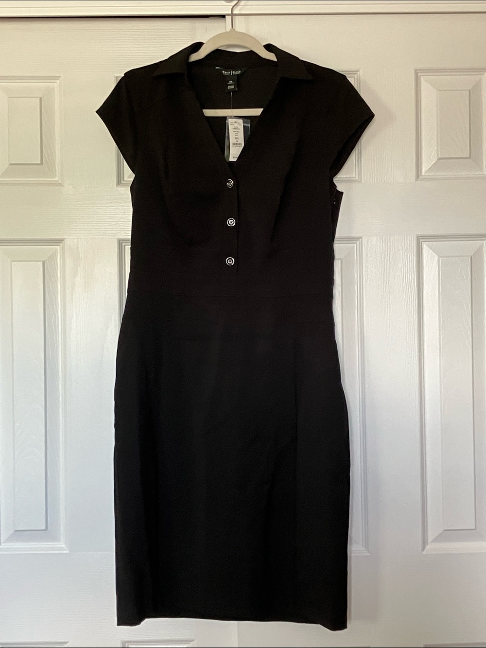 White House Black Market Black Collared Cap-Sleeve Sheath Dress